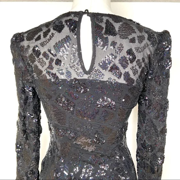 ALBERTO MAKALI Black and Iridescent Sequined Cocktail Dress - Picture 4 of 16